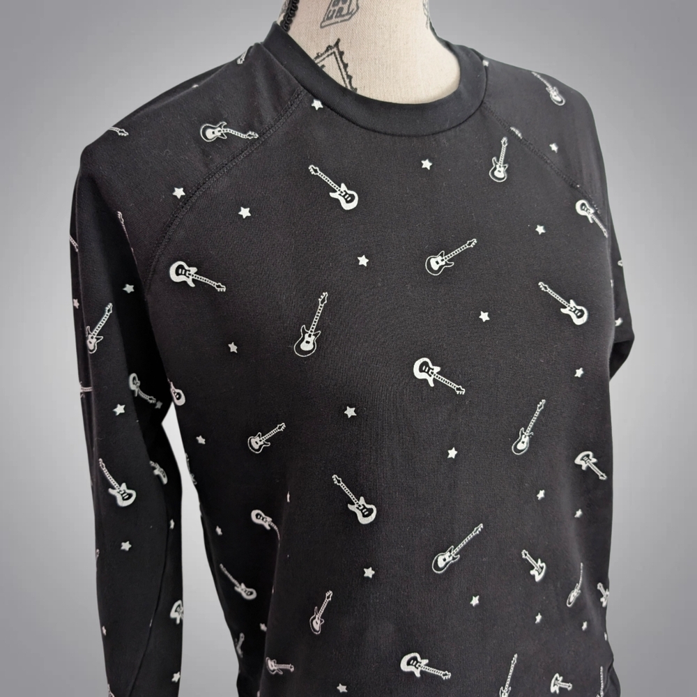 Forever 21 Black Guitar & Stars Print Sweatshirt